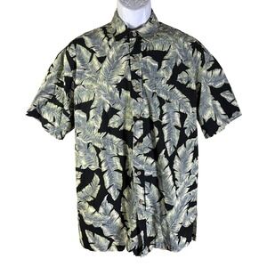Cooke Street Hawaiian Shirt Mens M Black Green Tropical Palm Leaf Aloha